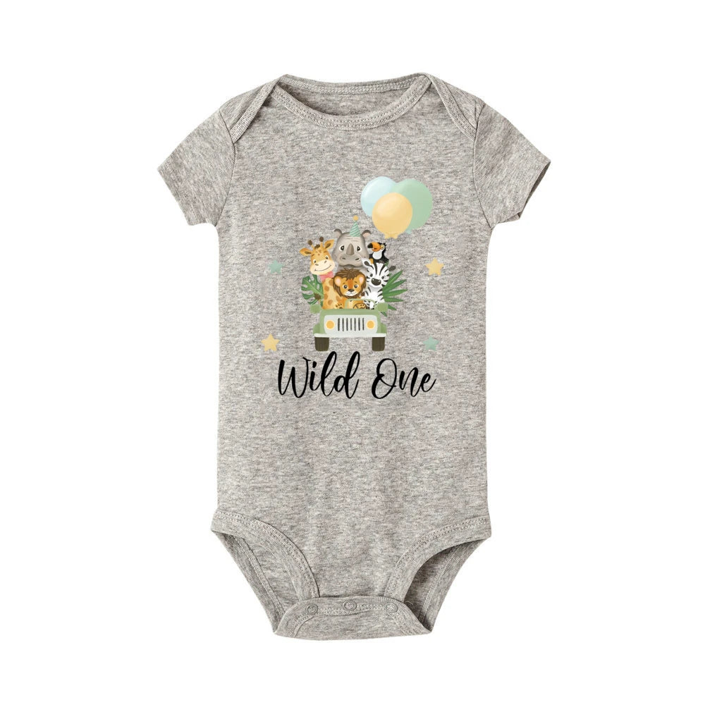 Wild One&Tier Muster Druck Jungen Neugeborenen Strampler Sommer Casual Kurzarm Säugling Body Baby der ersten Geburtstag Kleidung.