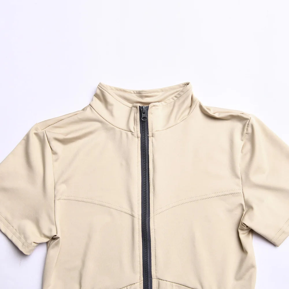 Elegant Women Zip-up O-neck Long Sleeve Jumpsuit Streetwear 2025 Summer Autumn Female Overalls One Piece Fitness Sports Bodysuit