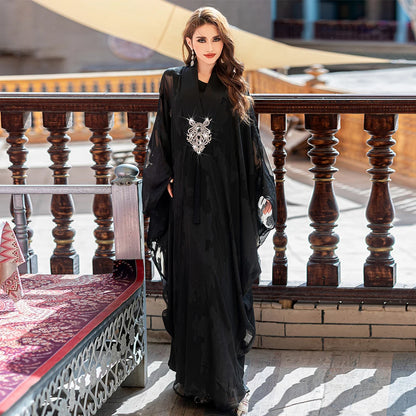 Luxury Dubai Abaya Embroidered Black Jacquard Tassel Robe Women Muslim Dress Kaftan Kimono Kebaya Marocain Femme Caftan Jalabiya