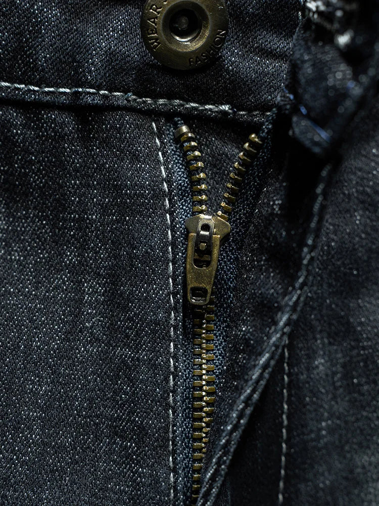 Fashion Ripped Men's Slim Straight Stretch Jeans Korean Personality Streetwear Denim Pants Classic Black Hip Hop Male Trousers.