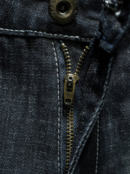 Fashion Ripped Men's Slim Straight Stretch Jeans Korean Personality Streetwear Denim Pants Classic Black Hip Hop Male Trousers.