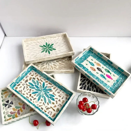 Rectangular Shell Tray Oval Colored Shell Storage Plate Living Room Cake Cafe Restaurant Storage Decorations Jewelry Organizer.