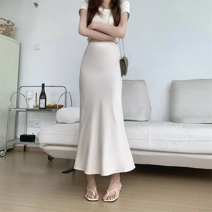 High Waist Women's Fleece-Lined Thickened Elegant Long Skirt Satin Mermaid Skirt Elegant Drapey Bodycon Skirt For Autumn Winter