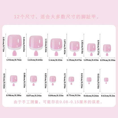 120Pcs Glossy Nude Pink French Press-On-Toenail Set 1*Box Short French Square  Fake Toe Nails Solid-Color Manicure Toenails Tips.