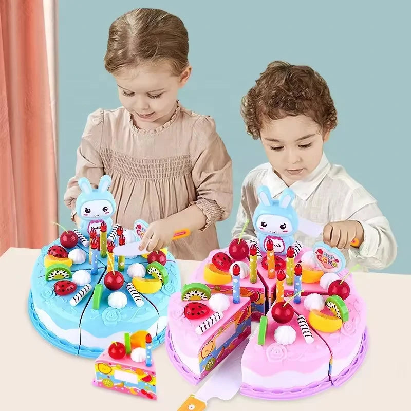 Kids Toy Simulation DIY Birthday Cake Model Kitchen Pretend Play House Cutting Fruit Food Toy for Toddler Children Gift Boy Girl.