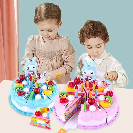 Kids Toy Simulation DIY Birthday Cake Model Kitchen Pretend Play House Cutting Fruit Food Toy for Toddler Children Gift Boy Girl.