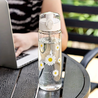 Lightweight Plastic Water Bottle with Daisy Design and Leak Proof Lid - Suitable for Office, Home, Gym, Travel - Reusable Cup.