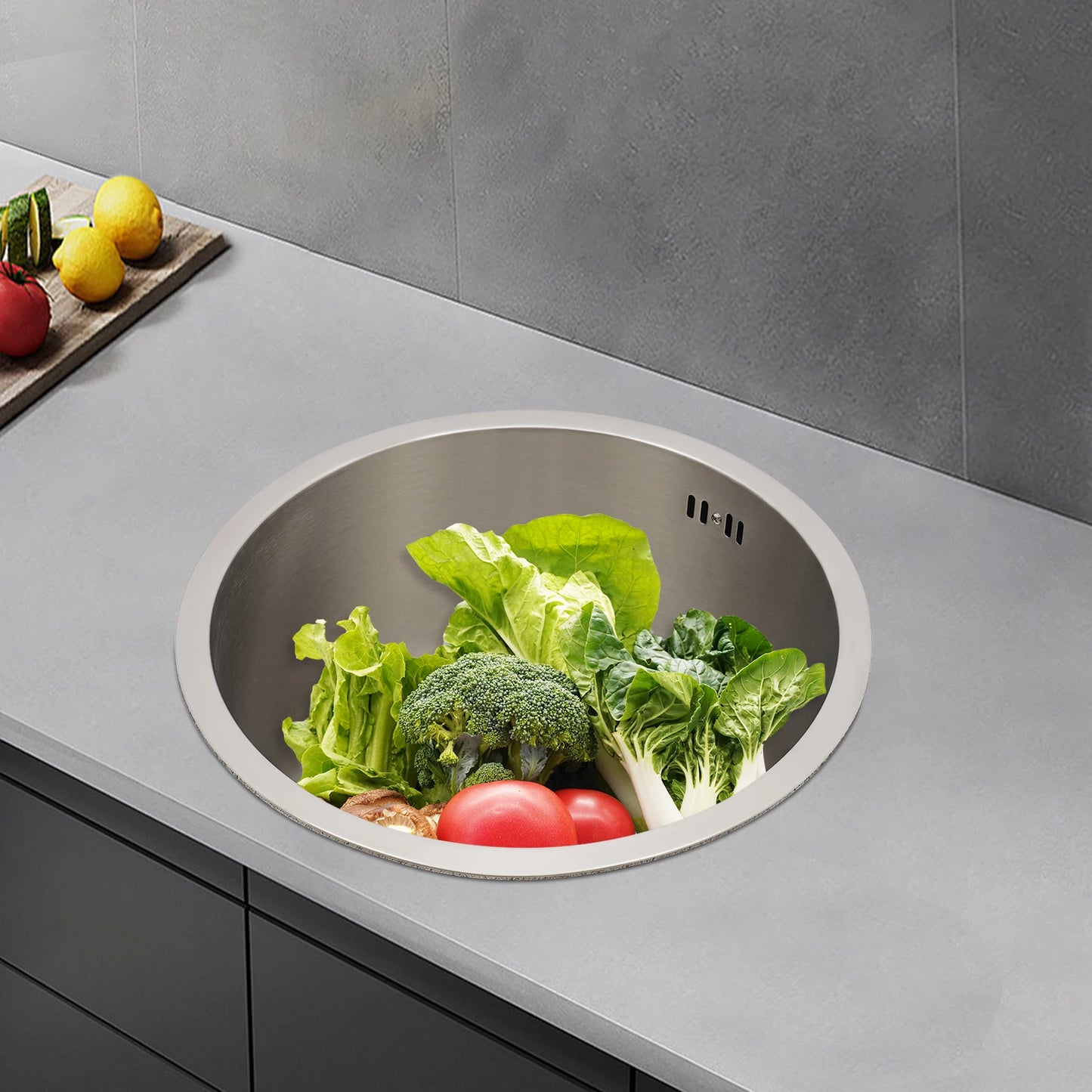 41 cm kreisförmige, vertiefte und vergrößerte Küchenspüle aus Edelstahl 304 mit einer Schüssel