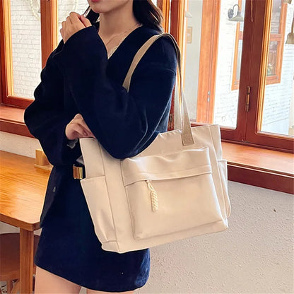 Nylon Tote Bag with Multiple Pocket Lightweight Foldable Design for Office Commute Shopping Fitness Storage Handbag Shoulder Bag.