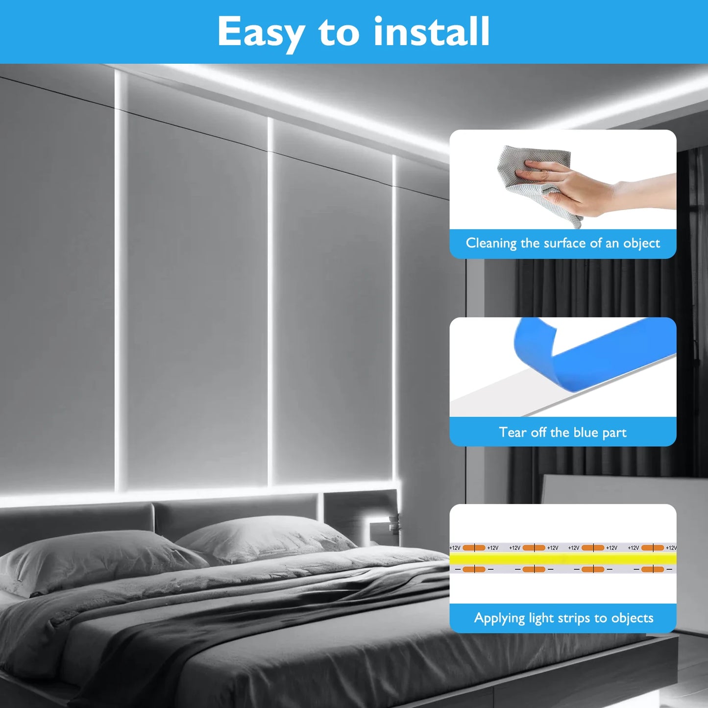 DC12 24V COB LED Strip Light 528Leds/m Flexible Tape Ribbon High Density Linear Lighting 3000-6500K RA90 Led Lights Room Decor.