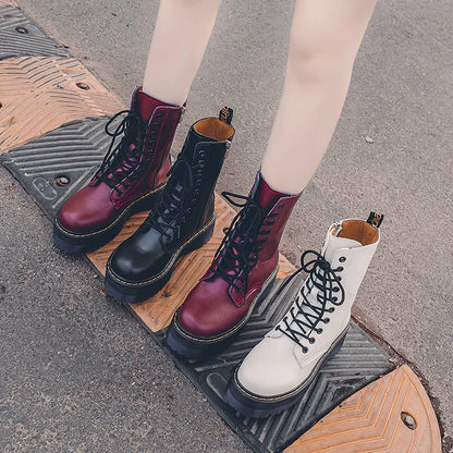 Autumn Winter Fashion Round Toe Lace-up Shoes Womens Boots Zip Ankle Boots For Women High Heels Basics Casual