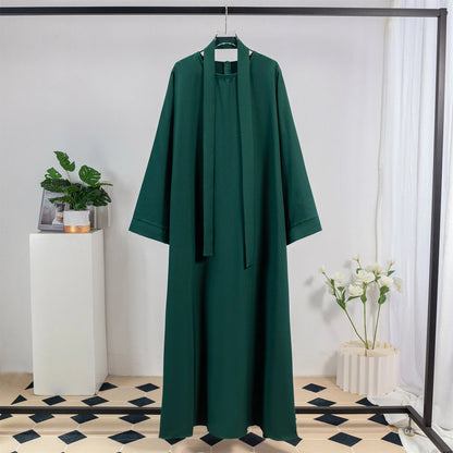 Muslim Abaya Women Kaftan Long Maxi Prayer Dress with Belt Full Sleeve.