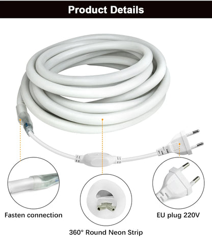 360 Round Tube 220V Flexible Rope Light 120leds/m LED Neon Light Strip  Cold White/Natural White/Red/Green/Blue/Pink Waterproof.