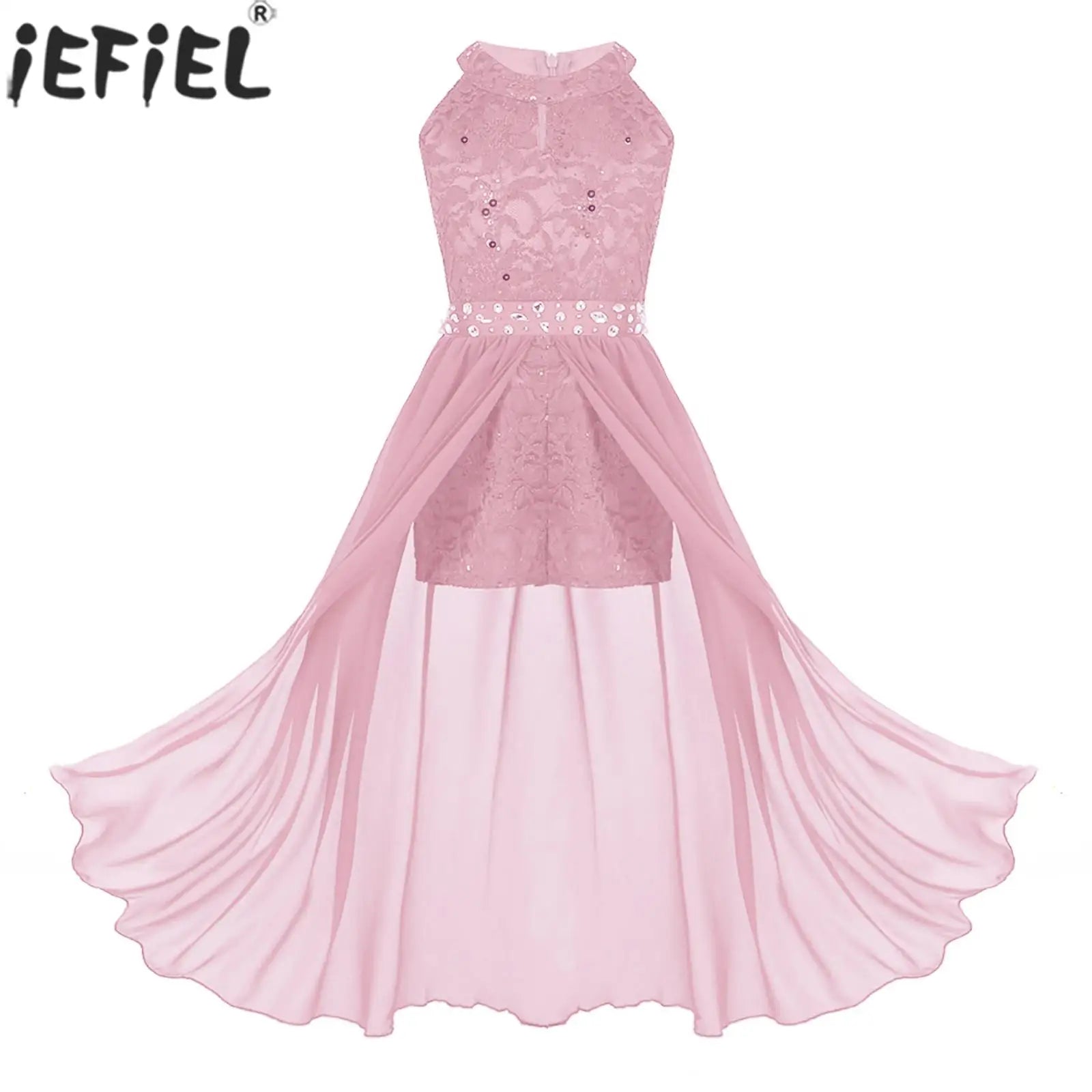 Kinder Mädchen Hochzeit Geburtstag Party Kleid Ärmelloses Blumen Spitze Strass Tanz Kleid Body für Pageant Bühne Leistung.
