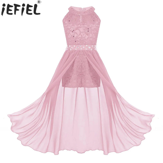 Kinder Mädchen Hochzeit Geburtstag Party Kleid Ärmelloses Blumen Spitze Strass Tanz Kleid Body für Pageant Bühne Leistung.