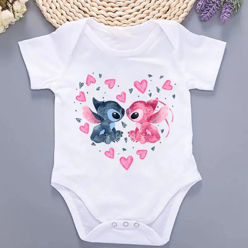 Sommer-Babykleidung mit Kawaii-Stich-Aufdruck, 100 % Baumwolle, Neugeborenen-Bodys und Einteiler für Jungen und Mädchen.