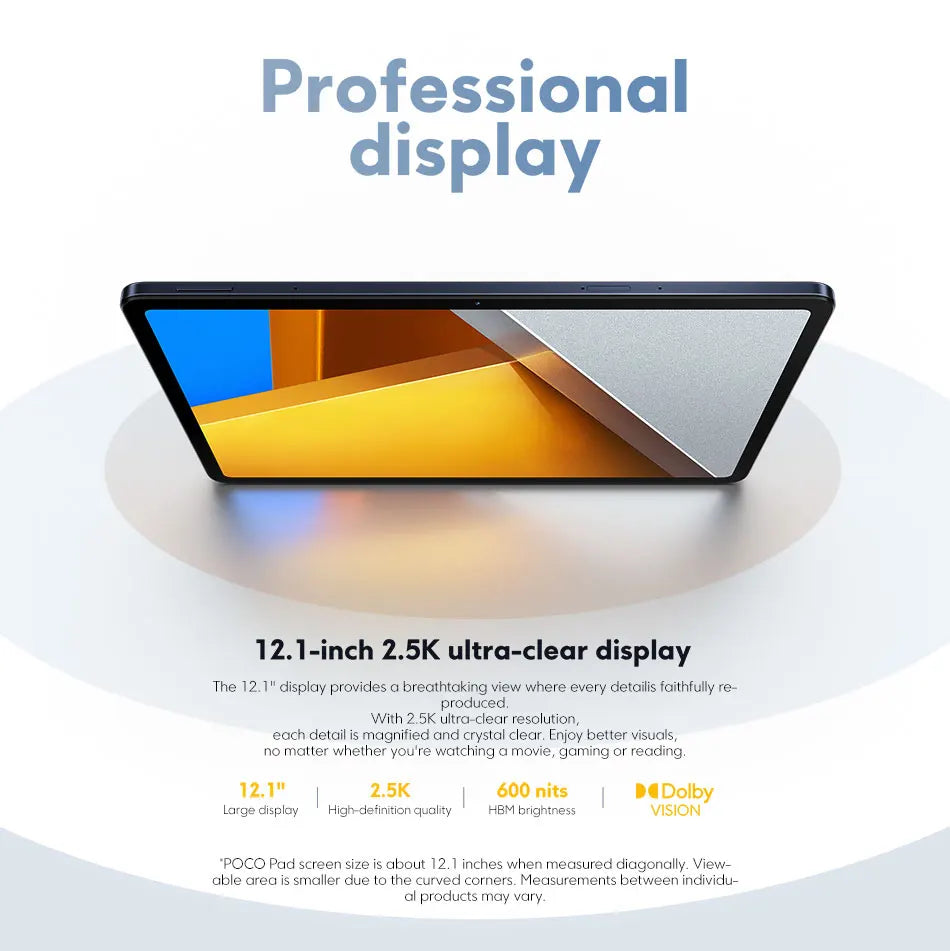 Global Version POCO Pad Tablet 12.1'' 120Hz 2.5K LCD Display Snapdragon 7s Gen 2 Octa core 10000mAh Battery 33W Charging.
