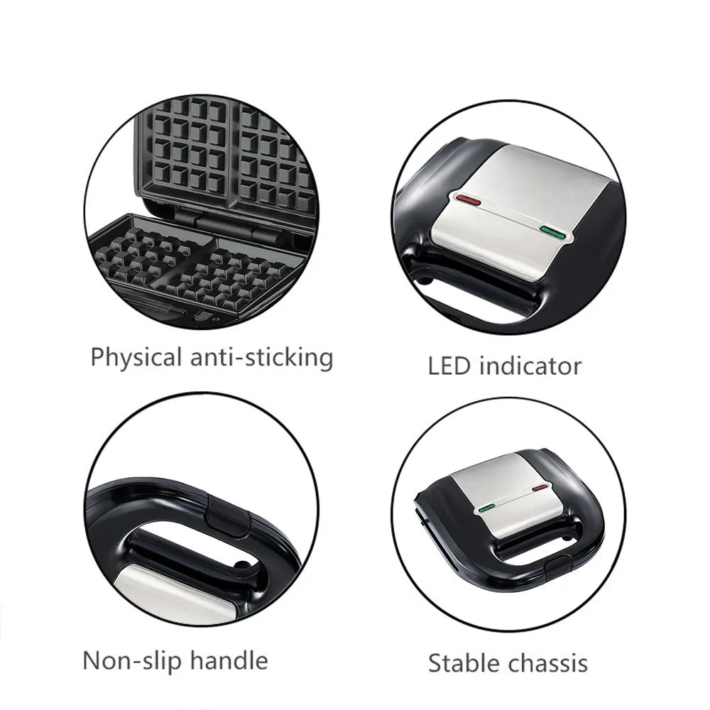 8-in-1 Breakfast machine with Interchangeable Plate Sandwich Maker, Waffle & Donut Maker with Non-stick Coating.