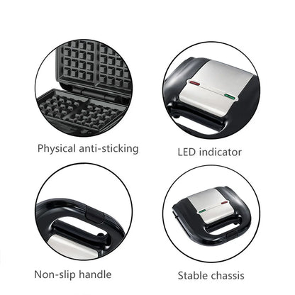 8-in-1 Breakfast machine with Interchangeable Plate Sandwich Maker, Waffle & Donut Maker with Non-stick Coating.