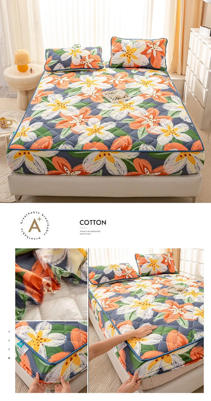 Waterproof Mattress Cover Cartoon Style Bed Covers Quilted Fitted Sheet постельное белье Thickened Bedspread(No Pillowcase)