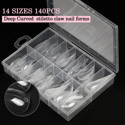 New Eagle Claw Nail-Forms 140pcs Crystal Extension Tips For Quick Gel Nails Paperless Nail Art Kit With Claw Shaped Design Salon.