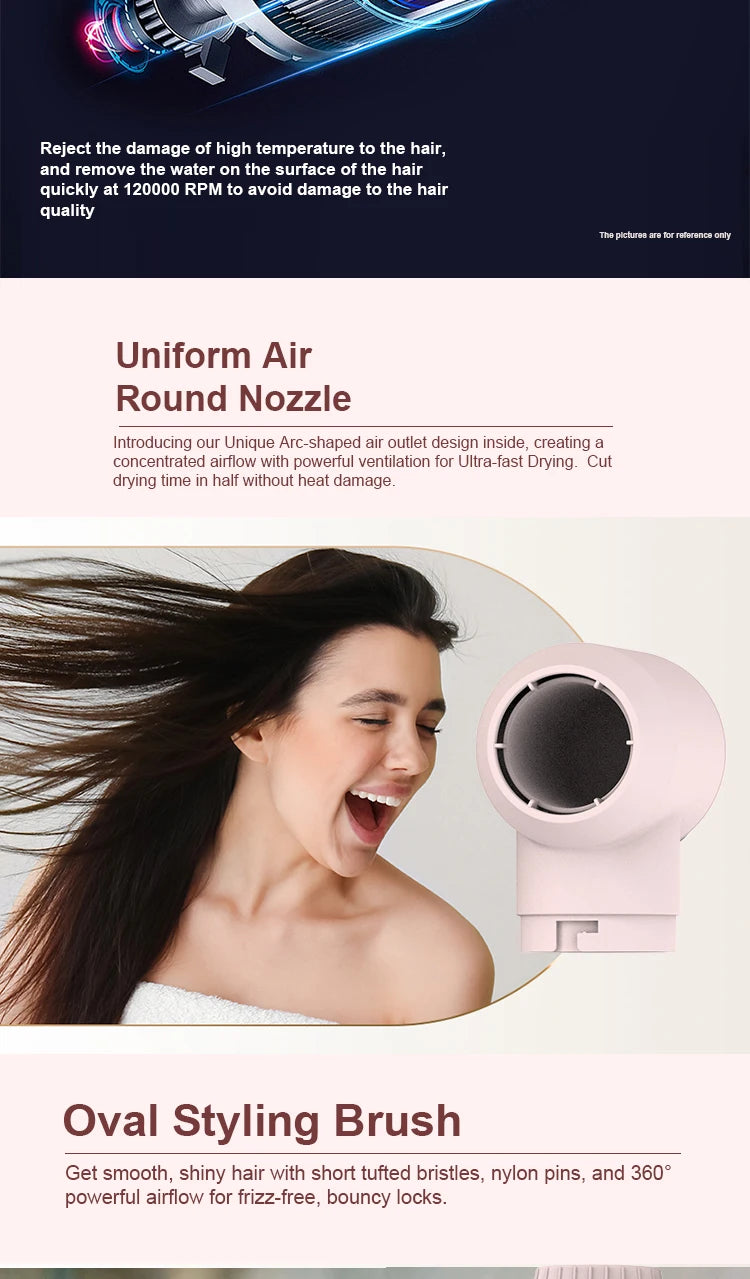 5in1 Hair Dryer Brush Curling Iron Hair Dryer Detachable Auto Wrap Curlers Fast Drying Electric Styling Hair Blower Brush.