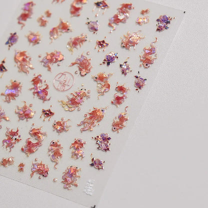 Ocean Theme 5D Nail Sticker Summer Beach Seashells Starfish Conch Scallop Shell Coral Self Adhesive Decoration Manicure Decal