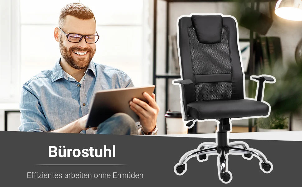 Vinsetto Bürostuhl Drehstuhl höhenverstellbar Chefsessel Schreibtischstuhl ergonomisch PU schwarz 66 x 73 x 108-118 cm