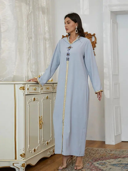 Ramadan Gray S Size Abaya Damen Dubai Luxury Islam Muslim African Dresses For Women Kebaya Kaftan Morocco Robe Musulmane Femme.