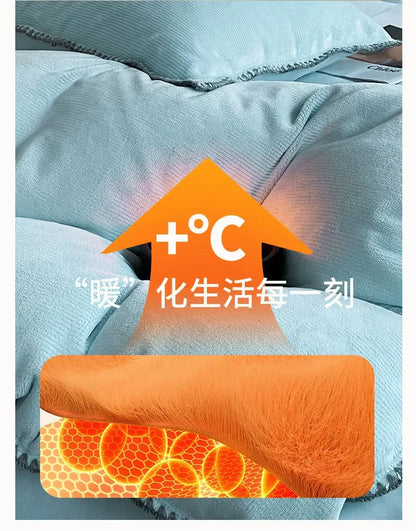 2024 new matte thin strip shell edge winter bed four-piece set milk fleece coral fleece thickened warm bed sheet quilt cover.