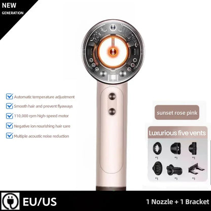 Professional Negative Ion High Speed Hair Dryer 220V Leafless Thermostatic Hair Dryer 1600W High Power Hair Dryer Styling Tool.