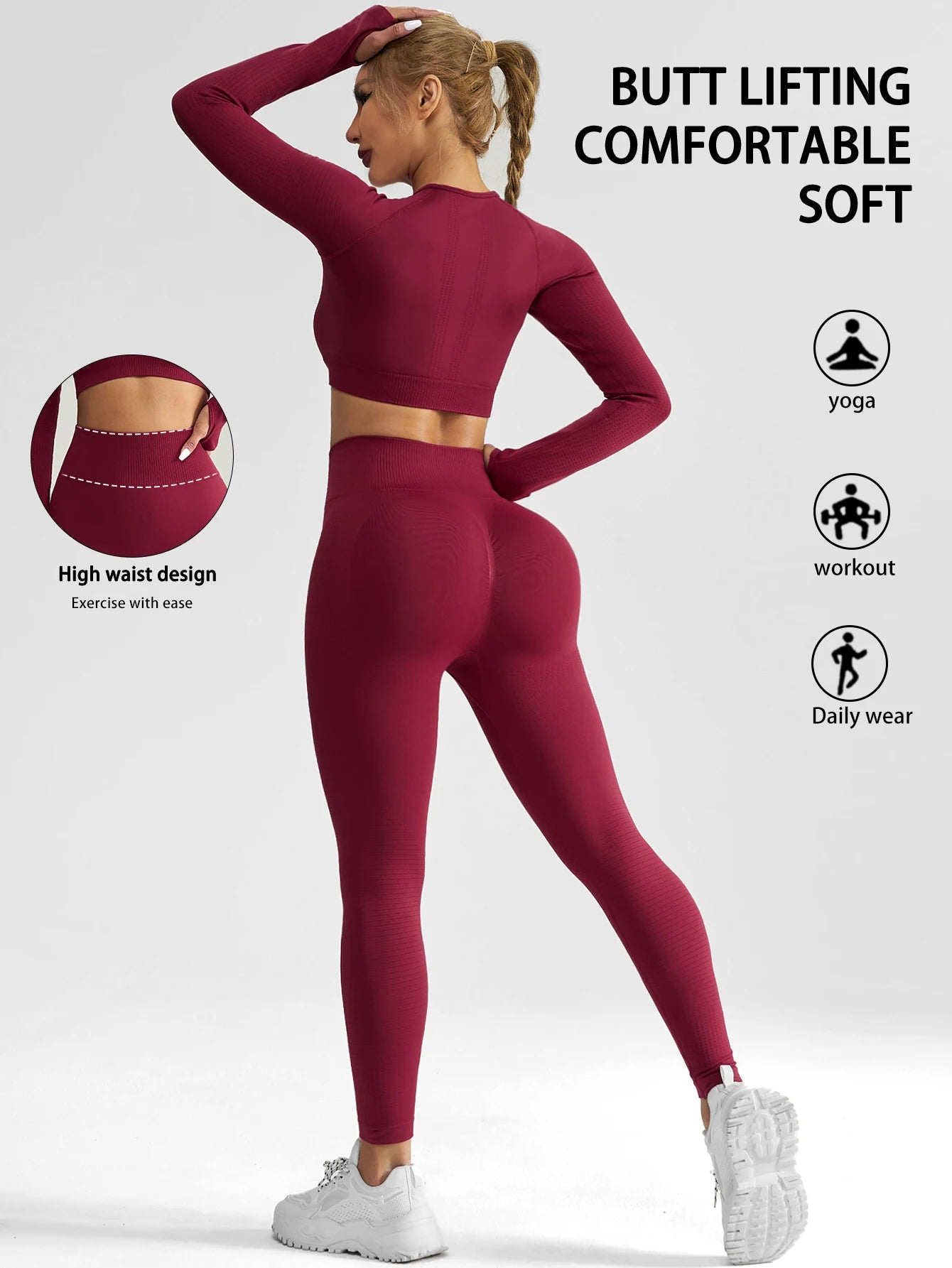 Women's Seamless Tracksuit 2Pieces Set Women Clothing Sportswear Woman Gym Sports Leggings And  Tops Pant Sets Sport Yoga Clothe.