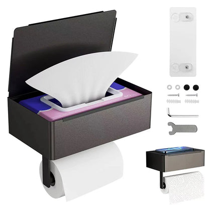 An der Wand montierter Toilettenpapierhalter mit Regal und Aufbewahrungsbox, Multifunktions-Tücherspender, passend für die Aufbewahrung von Badezimmer-Wischtuch