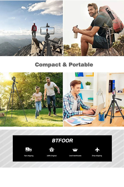 Phone Travel Self Tripod  Aluminum Tall 55” 140CM Stand With Quick Plates Mount Pan Head For Canon Nikon DSLR SLR Digital Camera.