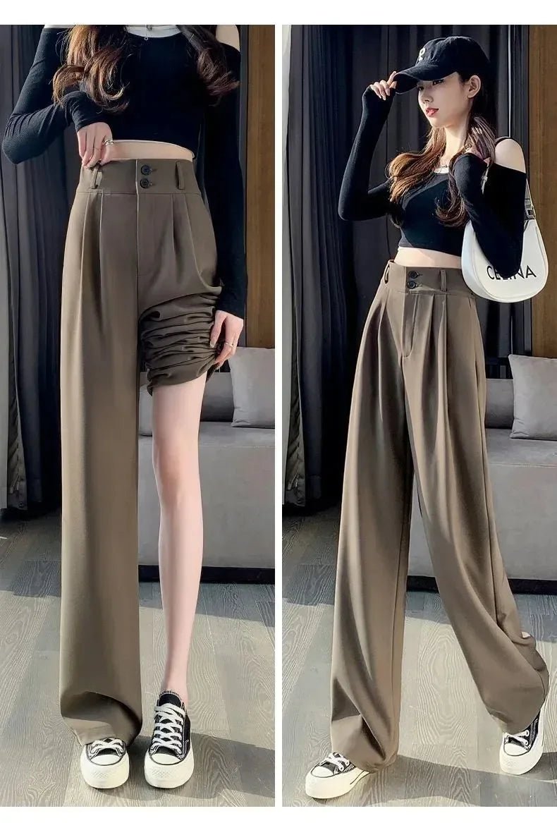 Elegante Breite Bein Hosen Frauen Koreanischen Stil Hohe Taille Schwarz Baggy Hosen Büro Damen Mode Lose Anzug Hosen Streetwear.