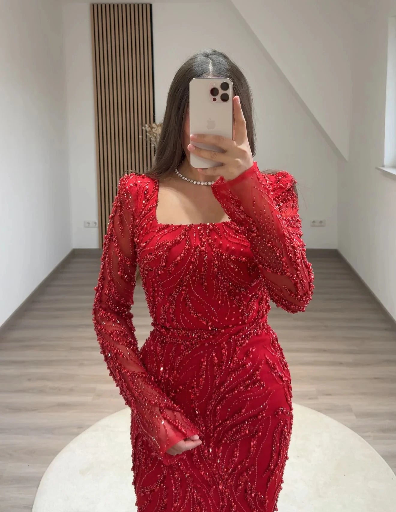 BABYONLINE Maßgeschneidertes Abendkleid All CoPearl Sleeve Full Crystals Etuikleid Abiye.