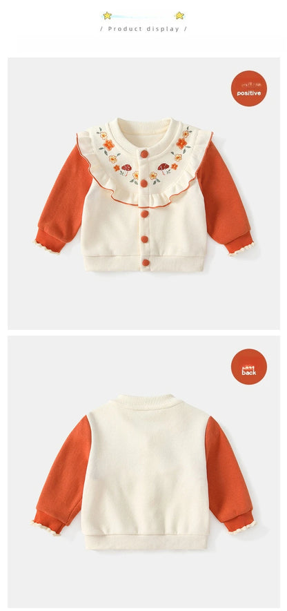 Kawaii Baby Mädchen Kleidung Pilz Sets Herbst Infant Rüschen Kragen Langarm Top Hosen Zwei-Stück Neugeborenen Baumwolle Outfit.