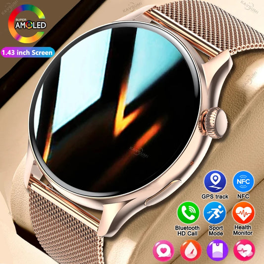 2025 NFC Smart Watch Amoled HD GPS Track Sports Heart Rate Bluetooth Call Waterproof Ladies Women Smartwatch For Huawei Xiaomi.