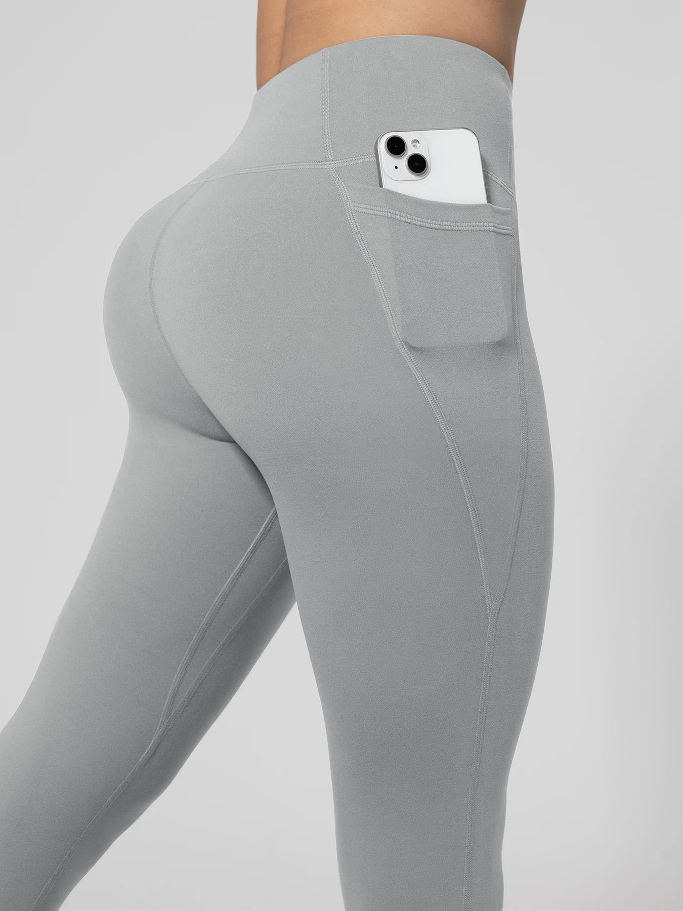 Nahtlose Damen-Leggings mit Taschen, einfarbig, hohe Taille, Po-Lifting-Strumpfhose, schlanke elastische Leggings, Sportbekleidung