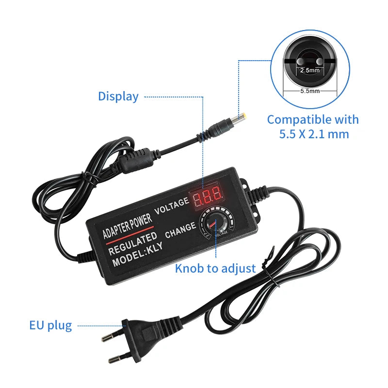 AC DC Adjustable Adapter 12V Volt LED Display Screen Power Supply 220V TO 3V 5V 9V 12V 24V 36V With DC Jack Connector Plug.