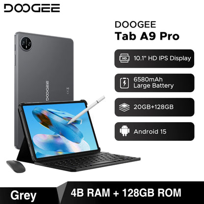 DOOGEE Tab A9 Pro Tablet 10.1" HD Display Android 15 20GB(4+16) 128GB 6580mAh Large Battery Dual Speakers Pad PC 2 In 1 Tablet