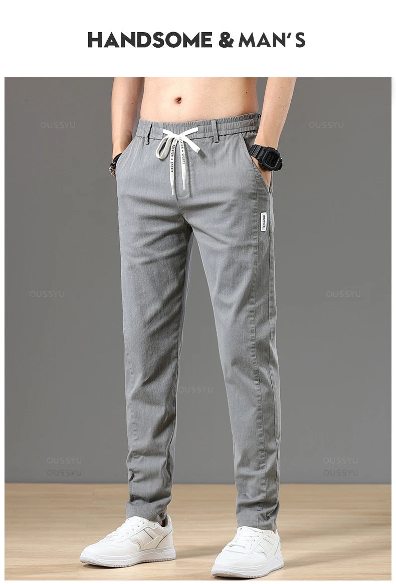 Autumn Cottom Men's Pants Fashion Classic Drawstring Elastic Waist Jogging Stretch Casual Grey Cargo Trousers Male 28-38.