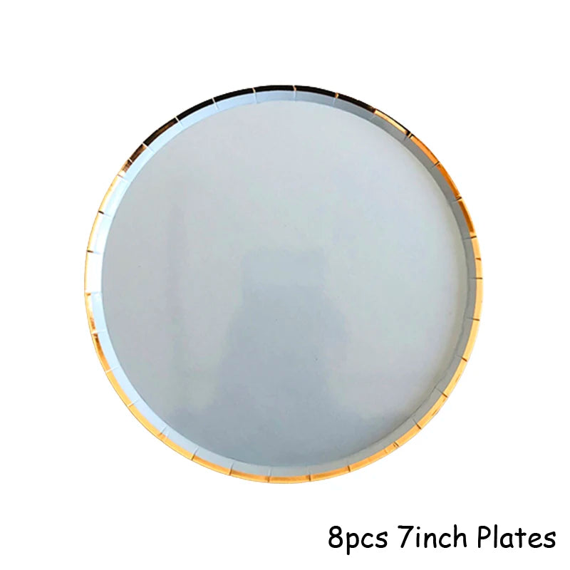 Gold Blue Party Disposable Tableware Paper Straw Cups Plates Napkins Baby Shower Favors Birthday Wedding Decor Party Supplies.