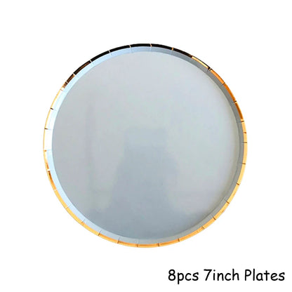 Gold Blue Party Disposable Tableware Paper Straw Cups Plates Napkins Baby Shower Favors Birthday Wedding Decor Party Supplies.