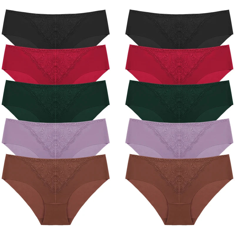 BZEL 10PCS/Set Women's Panties Exquisite Sweet Lace Underwear Sexy Lingerie Silk Satin Briefs Woman Comfort Breathable Underpant