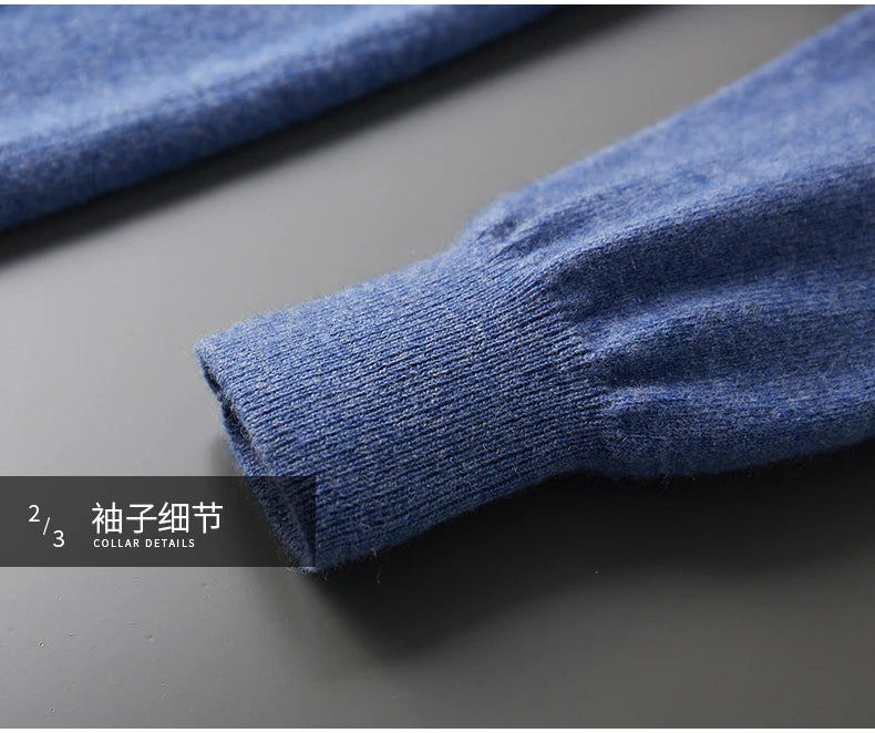 New Half Turtleneck Zipper Men's Pullover 100% Cashmere Sweater Solid Color Casual Versatile Wool Sweater Men's Clothing.