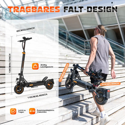 RCB Electric Scooter D5 Pro/D5 (ABE), 48V 27/20.8 Ah Battery, 500W Motor, 10“ Flatproof  Tyre, Dual Shock Absorption E Scooter.