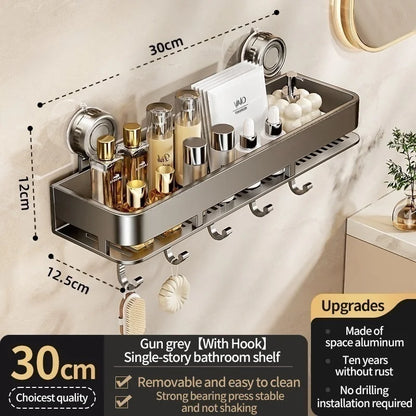 Kein Bohren Saugnapf Saug Badezimmerregal an der Wand Badezimmerregal Toilettenraum Aluminium Hängeregal Badezimmer Organizer Hängen