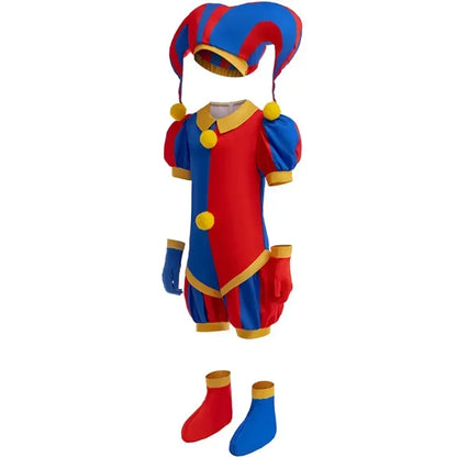 Mädchen Anime Cartoon Pomni Raghata Jax Caine Cosplay Kostüm erstaunliche digitale Zirkus Cosplay Clown Kind Overall Jungen Halloween Anzug.