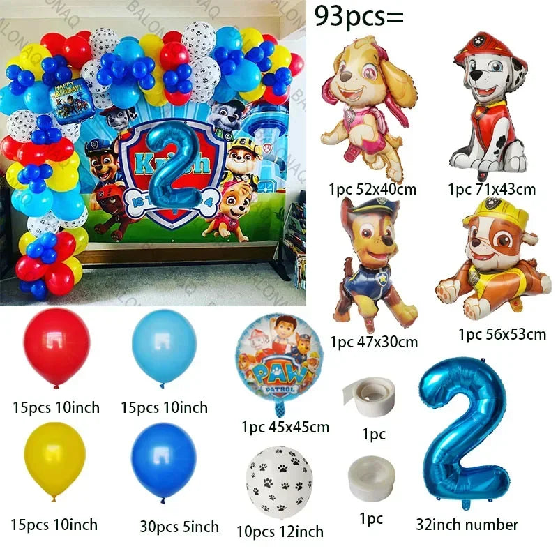 93PCS Dog Theme Party Set Birthday Party Decoration Paw Patrol Skin Dog Paw Balloon Bone Aluminum Film Balloon Decoration.
